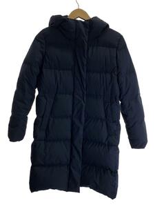  Muji Ryohin * long down jacket /M/ polyester / navy / cuffs rib two -ply / with a hood ./ cotton inside /