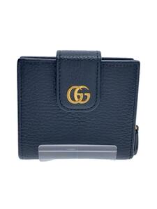 GUCCI◆2ツ折サイフ/レザー/BLK/無地/レディース