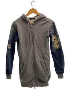 DIESEL◆ジップパーカー/XS/コットン/GRY/ダメージ加工/デニム袖切替