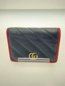 GUCCI◆カードケース_GGマーモント_キルティング/レザー/BLK/レディース