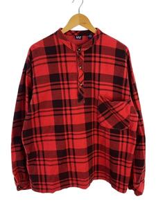 GAP◆OLD/ノーカラーヘンリーネック長袖シャツ/M/コットン/RED/チェック