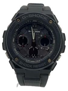 CASIO◆ソーラー腕時計・G-SHOCK/デジアナ/ラバー/BLK/BLK/SS