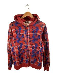 A BATHING APE◆ジップパーカー/S/コットン/RED/総柄/001ZPE302004X