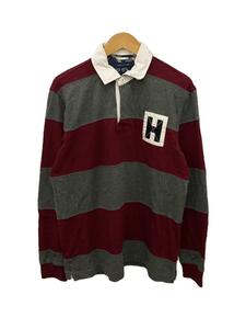 TOMMY HILFIGER◆長袖ポロシャツ/M/コットン/ボルドー/ボーダー/0239913/トミーヒルフィガー