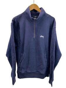 STUSSY◆OVERDYED STOCK LOGO MOCK HALF ZIP/スウェット/L/コットン/NVY