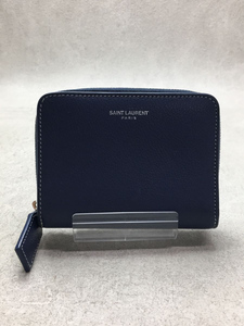 SAINT LAURENT◆2つ折り財布/レザー/BLU/無地/レディース