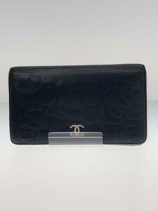 CHANEL◆長財布/レザー/BLK/総柄/レディース/A36544/カメリア/ココマーク/折り長財布