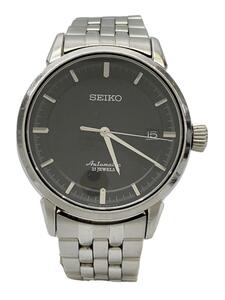 SEIKO◆自動巻き腕時計/アナログ/ステンレス/BLK/SLV/6R15-02Y0