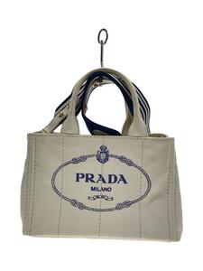 PRADA◆カナパSS/トートバッグ[仕入]/キャンバス/WHT/使用感、汚れ有