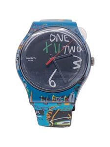 SWATCH◆クォーツ腕時計/アナログ/ラバー/BLK/BLU/SR1130SW/×BASQUIAT