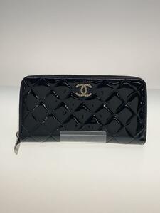 CHANEL◆ラウンドジップ長財布/PVC/BLK/無地/レディース/マトラッセ