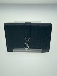 SAINT LAURENT◆Compact Flap/カードケース/レザー/BLK/無地/レディース/NOV613536