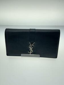 YVES SAINT LAURENT◆長財布/レザー/BLK/無地/レディース/GNC414567-0318