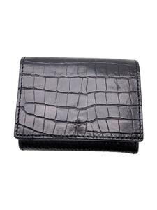 FAT*3. folding purse / cow leather / black /TRIVAULT/ crocodile type pushed ./ Mini maru wallet 