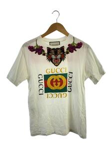 GUCCI◆タイガー/フラワー/Tシャツ/XS/コットン/ホワイト/457094 X5S71/シミ有