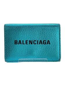 BALENCIAGA◆2つ折り財布/レザー/BLU/無地/レディース/エブリデイ/メタリックブルー