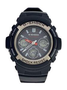 CASIO◆ソーラー腕時計・G-SHOCK/デジアナ/ラバー/BLK/BLK/SS