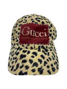 GUCCI◆キャップ/-/コットン/YLW/レオパード/レディース