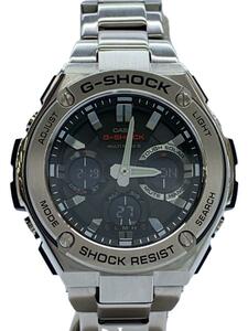 CASIO◆ソーラー腕時計・G-SHOCK/デジアナ/ステンレス/BLK/SLV/SS