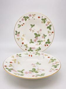 WEDGWOOD◆黒壺/ウェッジウッド/ワイルドストロベリー/20cmスープ皿/2枚セット/中古