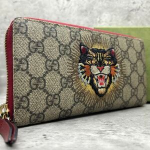 【希少/極美品】 GUCCI グッチ 長財布 財布 ラウンドファスナー アングリーキャット GGスプリーム PVC レザー メンズ レディース ビジネス