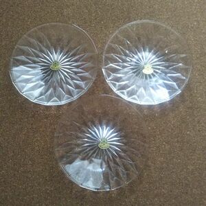 ◆当時物 未使用◆Sasaki Glass◆切子ガラス 小皿 3枚セット◆昭和レトロ◆ヴィンテージ◆