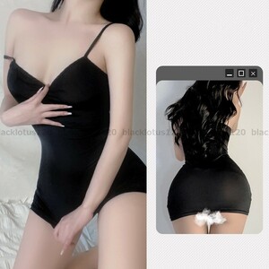 悩殺 セクシー シンプル ランジェリー ぴったりボディライン タイトワンピース マイクロミニ丈 Tバック付き 新品 2点セット ブラック 1860