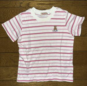 子供服キッズ☆ミキハウスMIKIHOUSE☆ピンク色白色ボーダー柄半袖Tシャツ☆100サイズ☆☆送料150円 