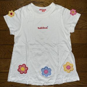 子供服キッズ☆ミキハウスMIKIHOUSE☆花ワッペン付き白色半袖Tシャツ☆110サイズ☆☆送料150円