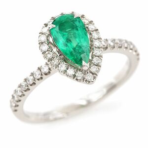 0.883ct natural emerald ring 15 number Pt950 total 0.34ct natural diamond pair Shape cut Teardrop half diamond platinum used free shipping 