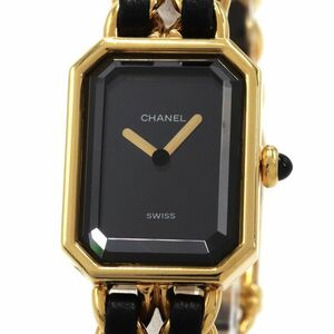 [3 year guarantee ] Chanel lady's Premiere M H0001 GP leather M size black face quarts rek tongue gyula- wristwatch used free shipping 