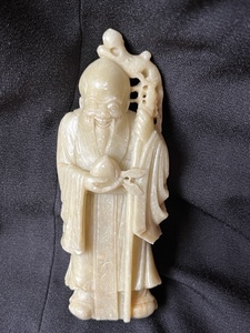 中国美術 桃仙人　置物　飾り　銅像　石　彫刻　古い　石彫　仙人像　