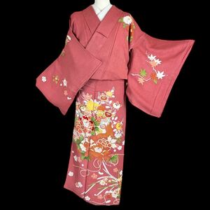 アンティーク着物 訪問着 袷着物 着物 きもの 十三参り リサイクル着物 kimono 中古 仕立て上がり 身丈144cm 裄丈62cm