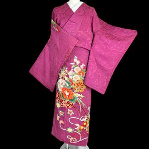 アンティーク着物 一つ紋 訪問着 袷着物 着物 きもの リサイクル着物 kimono 中古 大正ロマン レトロ 仕立て上がり 身丈155cm 裄丈64cm