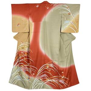 訪問着 一つ紋 蝶々 袷着物 着物 きもの フォーマル着物 リサイクル着物 kimono 中古 仕立て上がり 身丈163.5cm 裄丈66cm