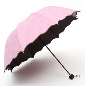 【vaps_6】濡れると花びらが浮き出る 晴雨兼用 折りたたみ傘 雨傘 《ピンク》 UVカット 遮光 軽量 可愛い お洒落 送込