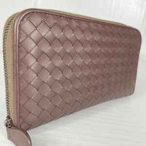 【希少色/新タグ/極美品】ボッテガヴェネタ BOTTEGA VENETA 長財布 ラウンドファスナー イントレチャート 本革 グレー系 メンズ ビジネス