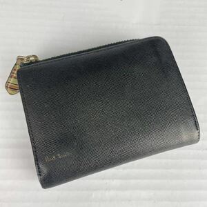 1円【近年モデル 美品】ポールスミス Paul Smith 二つ折り財布 L字 ジップストローグレイン2 マルチストライプ 本革 ビジネス メンズ 黒