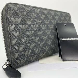 【入手困難/未使用級】EMPORIO ARMANI エンポリオアルマーニ 長財布 ラウンドファスナー メンズ ビジネス イーグルロゴ PVC ブラック 黒