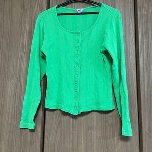 BIZAZZ グリーン カーディガン 綿100% ボタン 長袖 コットン