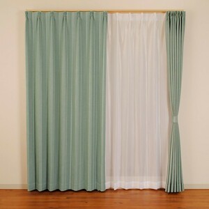 遮光カーテン4枚セット ブレーン グリーン 幅100cm×丈210cm 遮光2級程度 遮光カーテン2枚+レースカーテン2枚