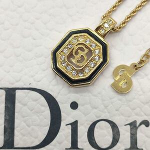 【極美品】クリスチャンディオール Christian Dior CDロゴ ネックレス バイカラー ラインストーン ゴールド 金色
