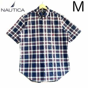 輸入古着 Nautica ノーティカ 半袖 ボタンダウンシャツ タータンチェック 柄シャツ