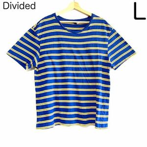 輸入古着 H&M Divided ボーダー Tシャツ ブルー×イエロー 総柄