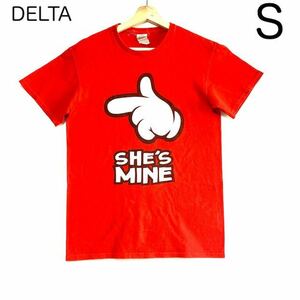 輸入古着 Delta デルタ アートTシャツ ハンドサインプリント She's Mine レッド フィンガーサイン