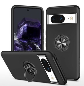 y020112fm Google Pixel 8 ケース リング 付き 360度回転 防塵 指紋防止 傷防止 衝撃吸収 ブラック