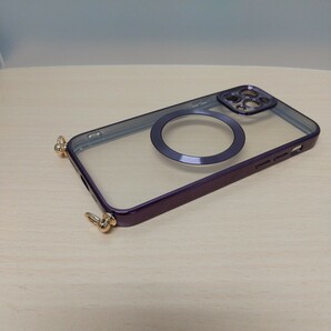 y020917fm iPhone 11 Pro ケース MagSafe 対応 ワイヤレス充電 ショルダー ストラップ付き 調節可能 透明 メッキ加工 パープルの画像6