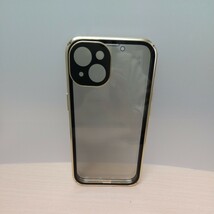 y021411fm ネジ固定式 アルミ 合金 バンパー MESTRIEV iPhone 15 用 ケース クリア 両面強化ガラス 全面保護 MagSafe対応 ゴールド_画像2