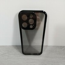 y022804fm 覗き見防止 ロック付き iPhone 14 Pro 用 ケース 一体型 レンズ保護 両面 9H強化ガラス スペースブラック_画像3