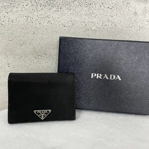 【贅沢品の極み】PRADA プラダ　カードケース　名刺入れ　コインケース　三角プレート　ナイロン　　レザー　本革　ブラック　ヴィンテージ